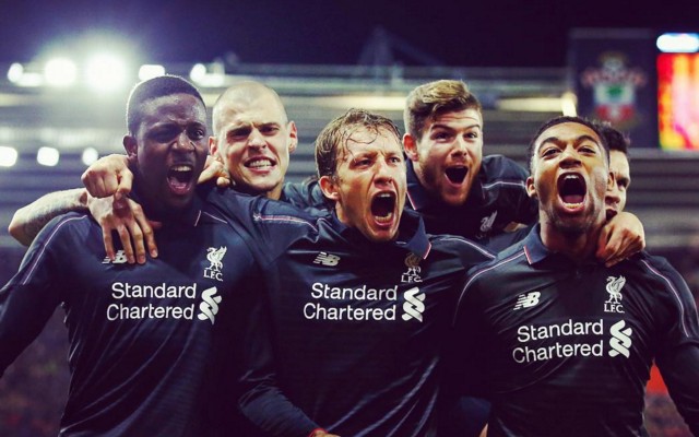 Lucas, Skrtel, Origi, Moreno, Ibe, celebrate