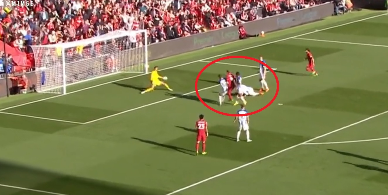 (Video) Firmino floors Brighton defender before scoring Liverpool equaliser after big Luis Diaz impact