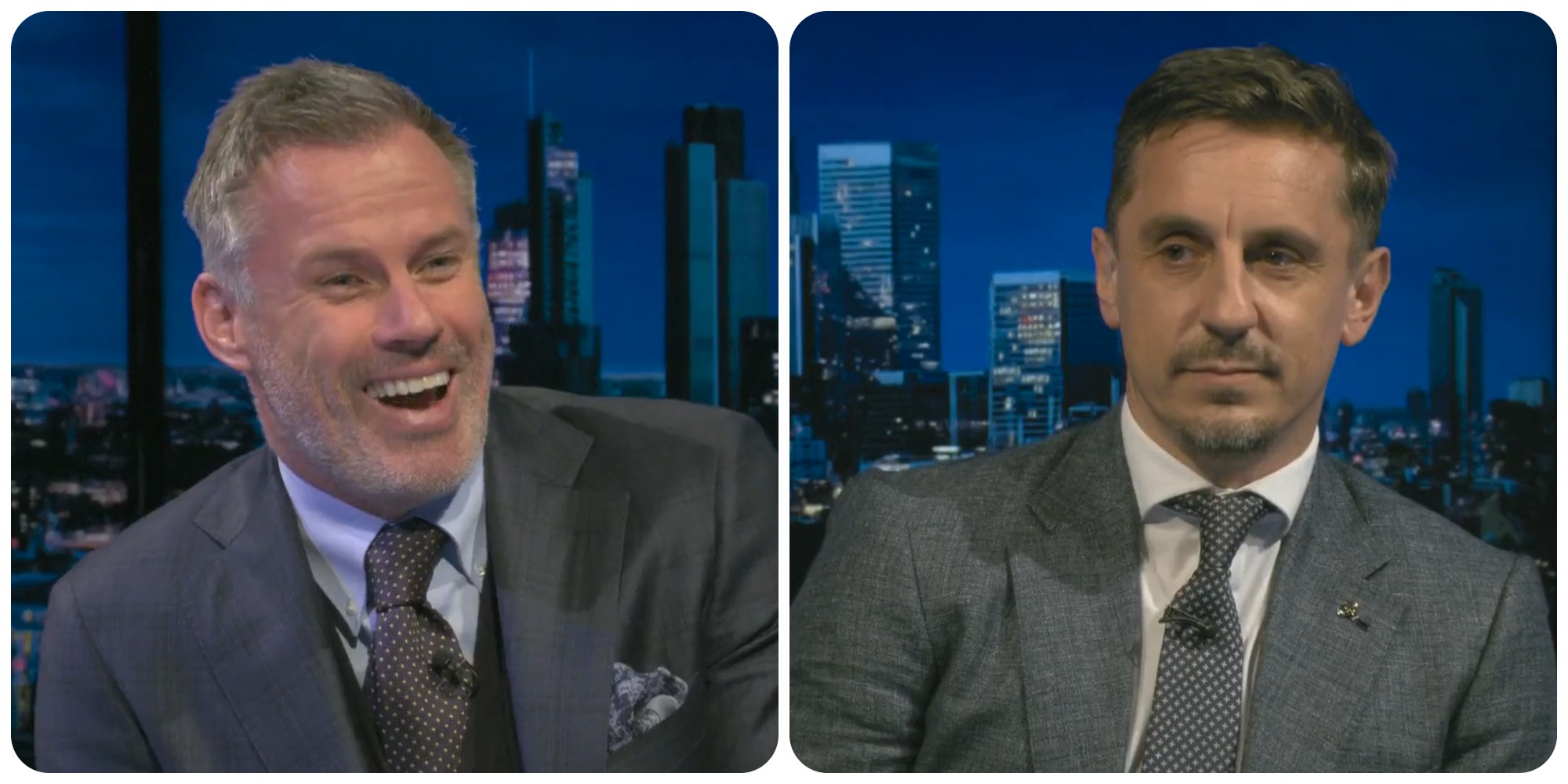 (Video) Jamie Carragher continues to troll Neville over Liverpool’s 7-0 hammering of Man Utd