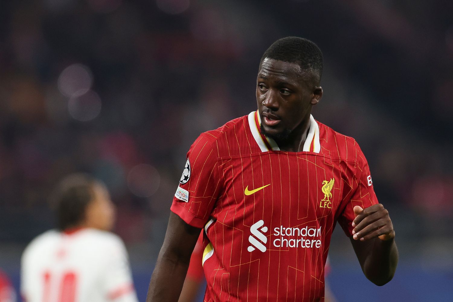 Ibou Konate in action for Liverpool against RB Leipzig