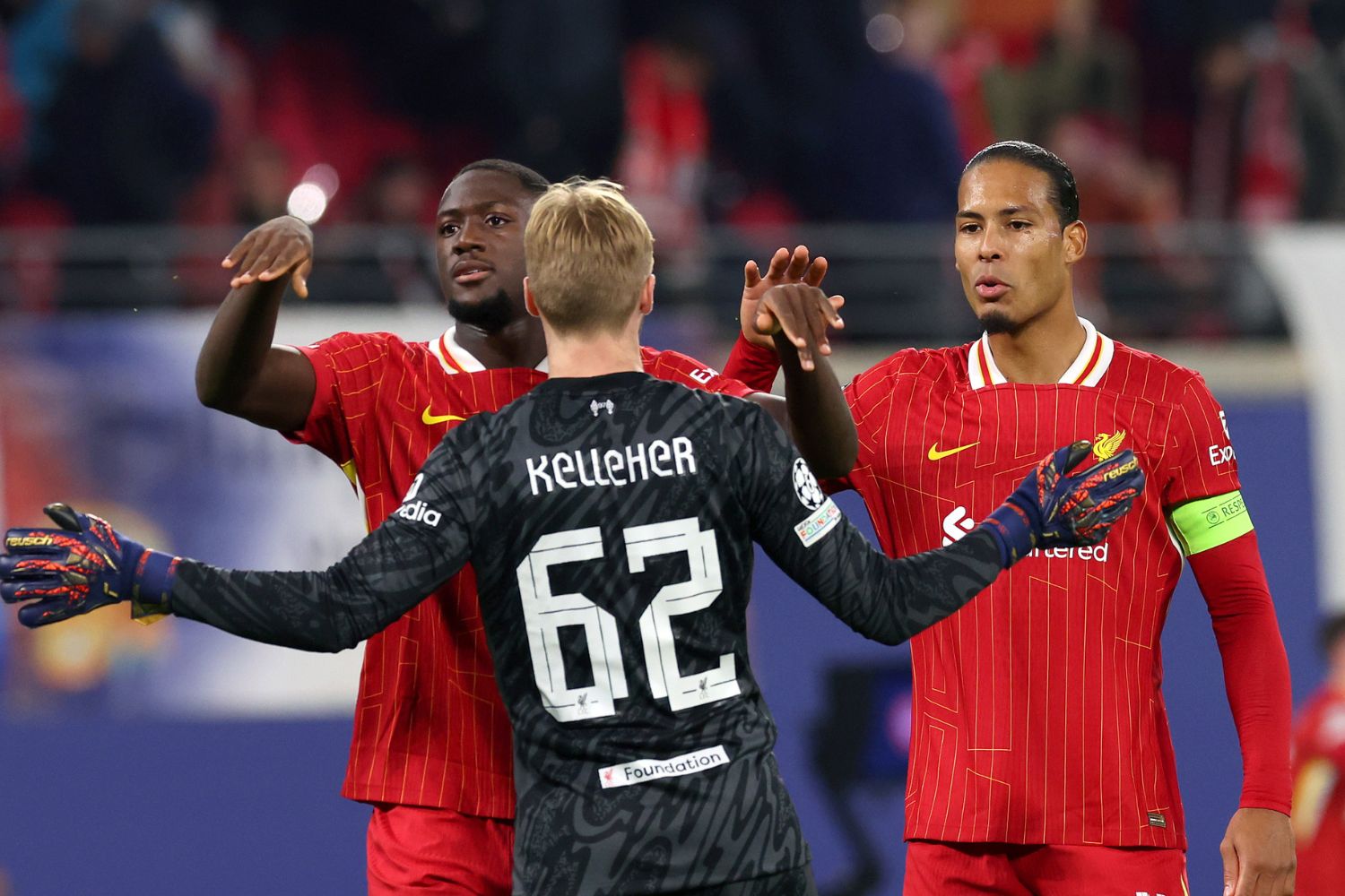 Kelleher, Konate and Van Dijk celebrate UCL victory