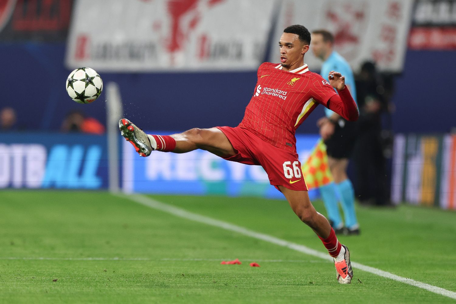 Trent Alexander-Arnold in action against RB Leipzig