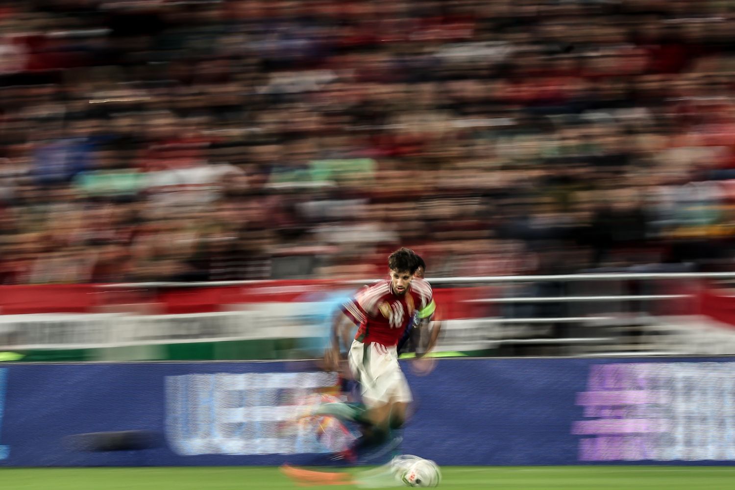 Dominik Szoboszlai of Hungary in action during the UEFA Nations League 2024/25 League A Group A3 match between Hungary and Netherlands at Puskás Aréna on October 11, 2024 in Budapest, Hungary.