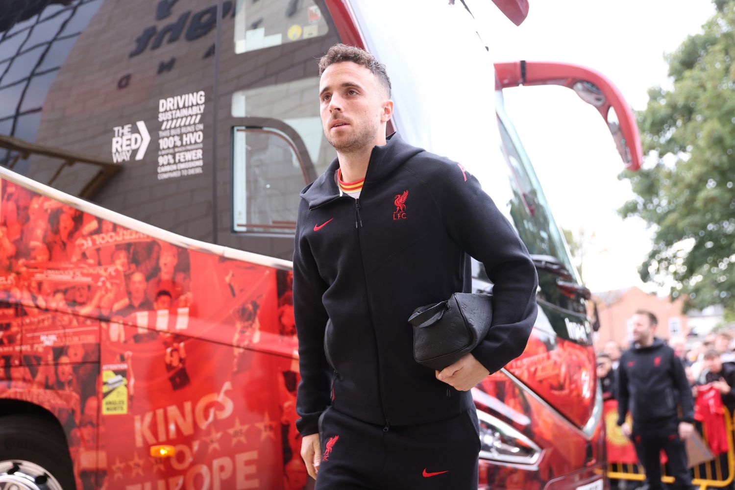 Diogo Jota of Liverpool arrives at the stadium prior to the Premier League match between Wolverhampton Wanderers FC and Liverpool FC at Molineux on September 28, 2024