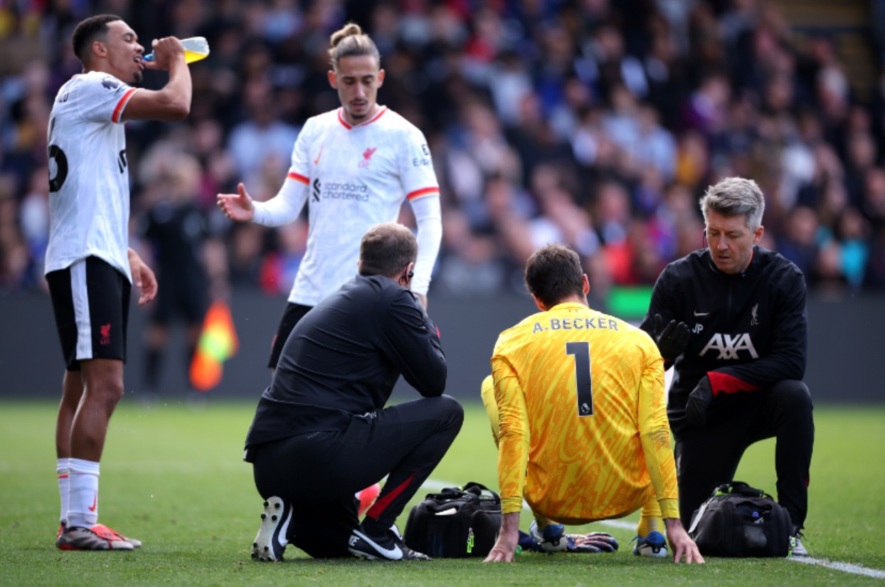 Alisson aggravated his hamstring injury during Palace win.