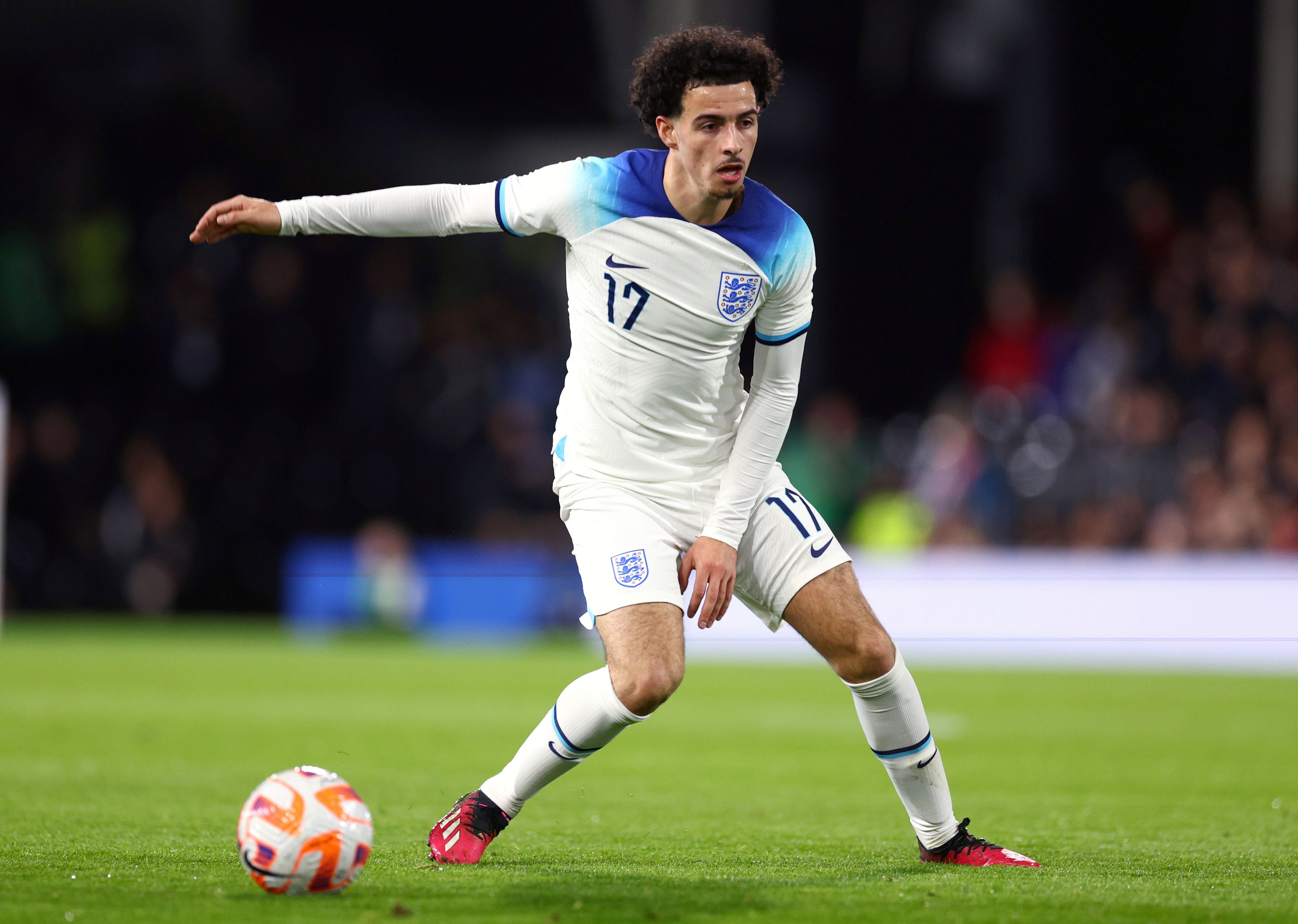 Curtis Jones representing England at the U21 level.
