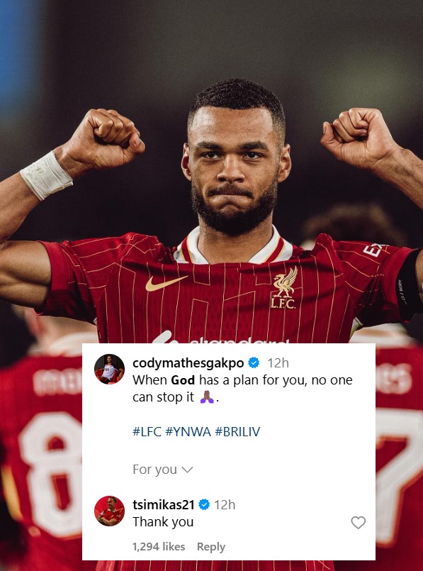 Kostas Tsimikas gave thanks to Cody Gakpo on Instagram after the winger's match-winning double against Brighton