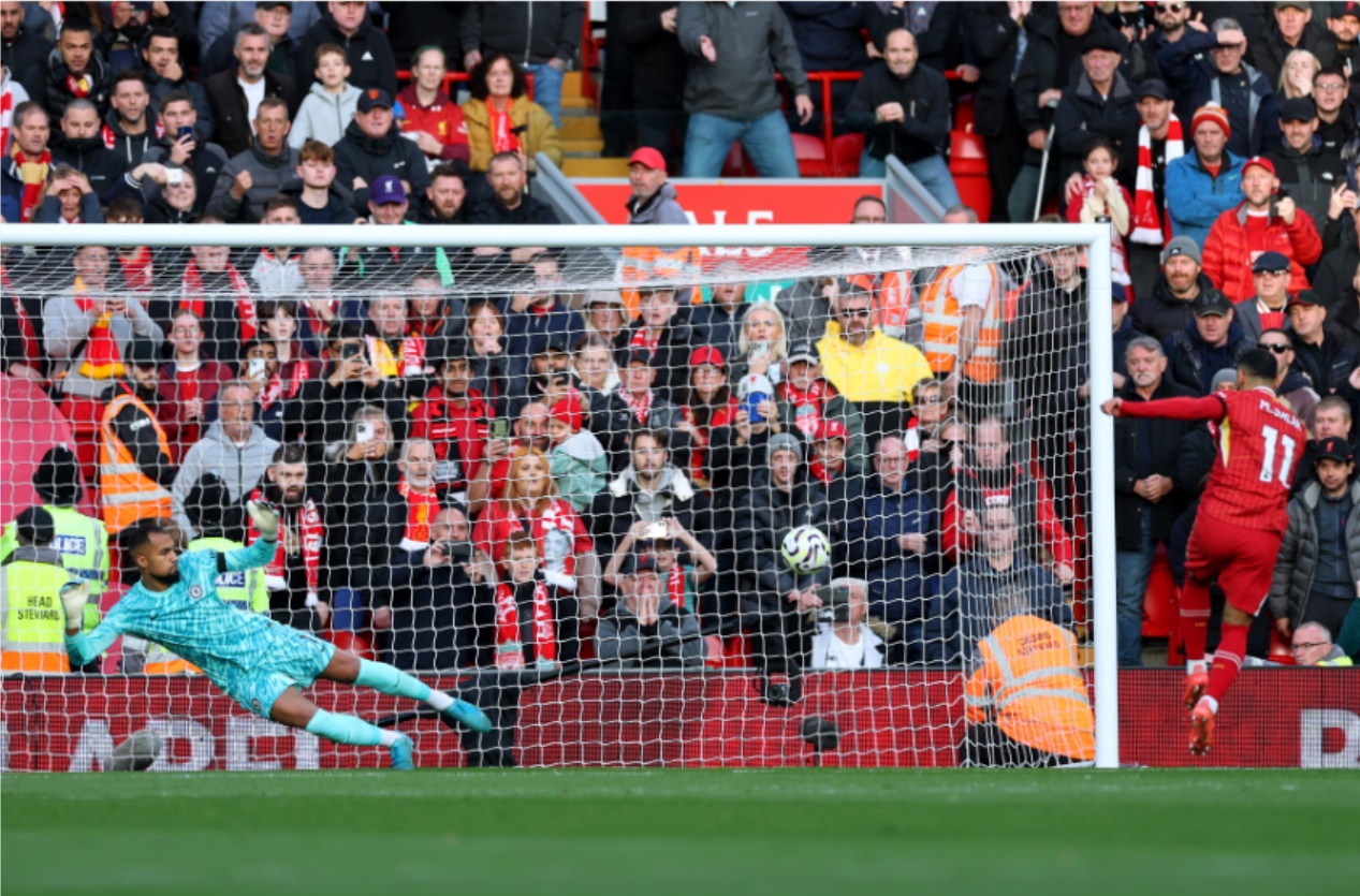 Mo Salah scores from the penalty spot against Chelsea