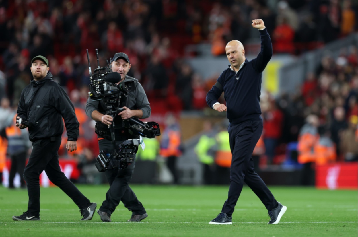 Arne Slot celebrates Liverpool's win over Chelsea on Sunday