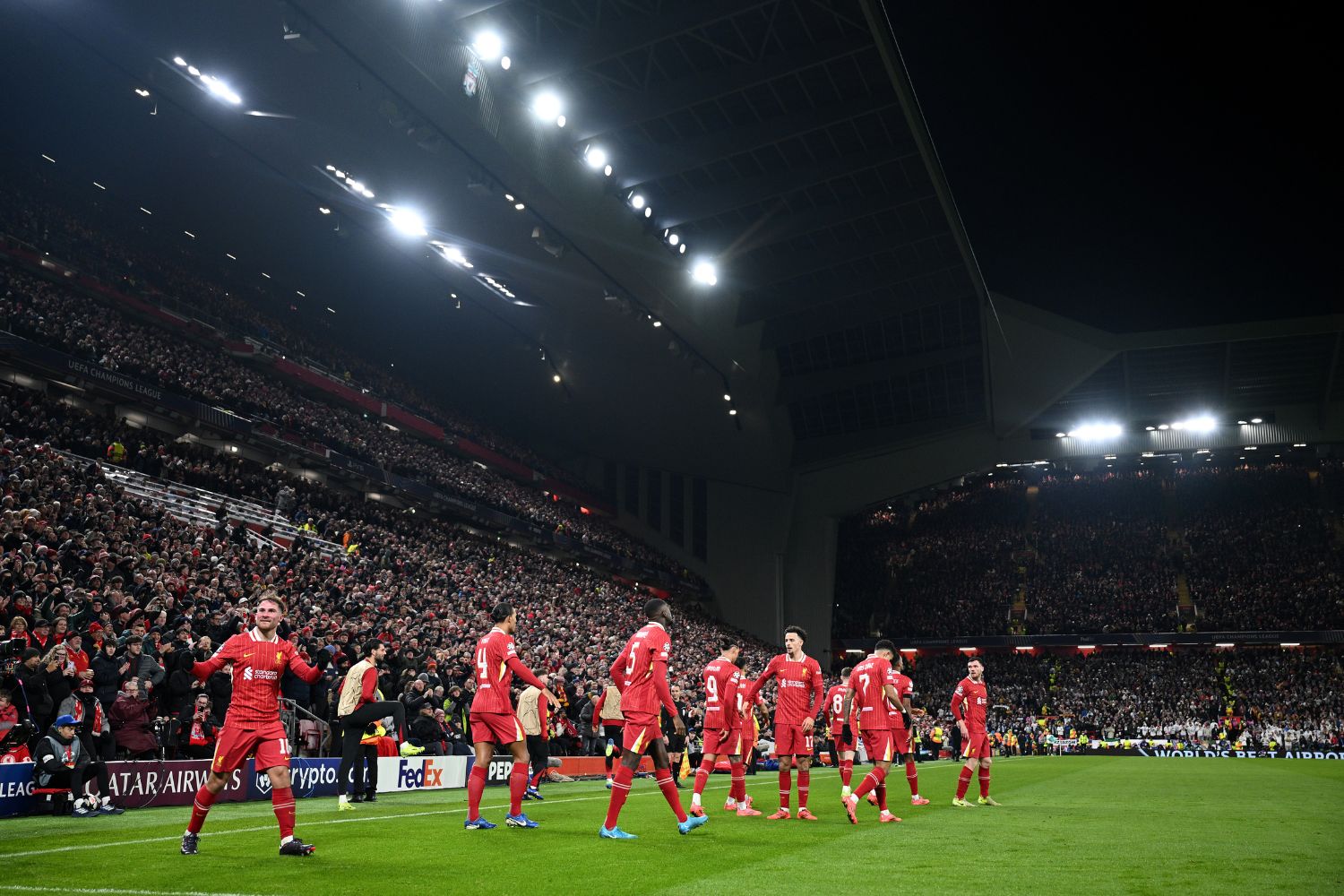 Ibou Konate celebrates Liverpool's goal against Real Madrid