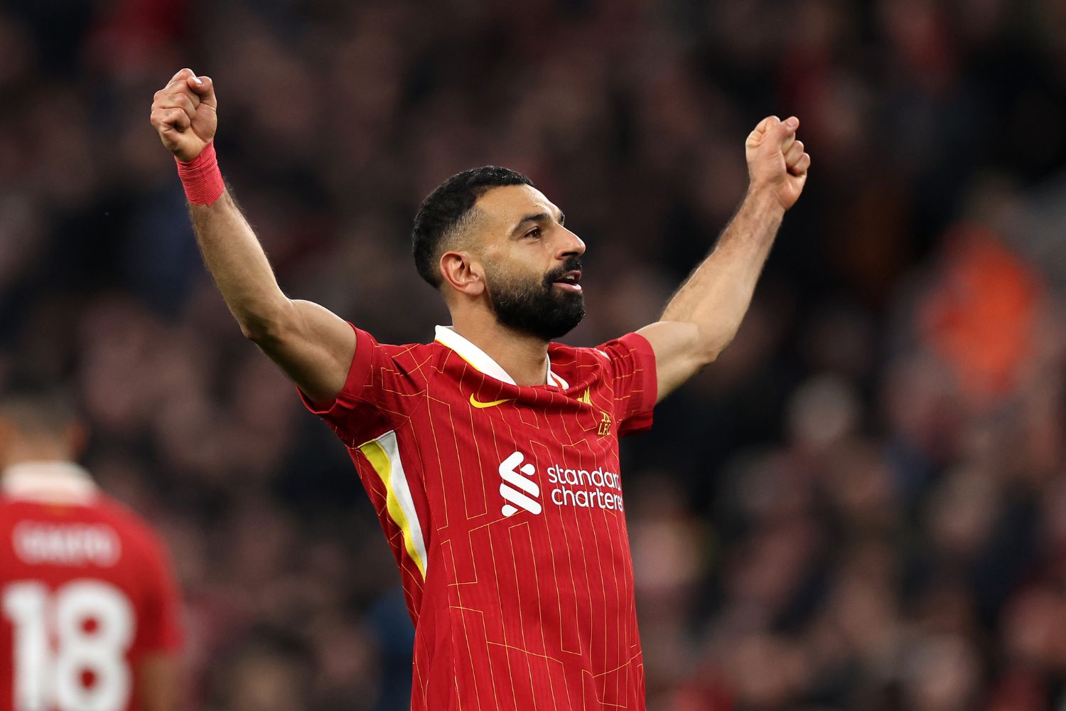 Mo Salah celebrates Liverpool's winner against Brighton