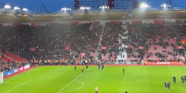 Arne Slot with Liverpool fans at Southampton