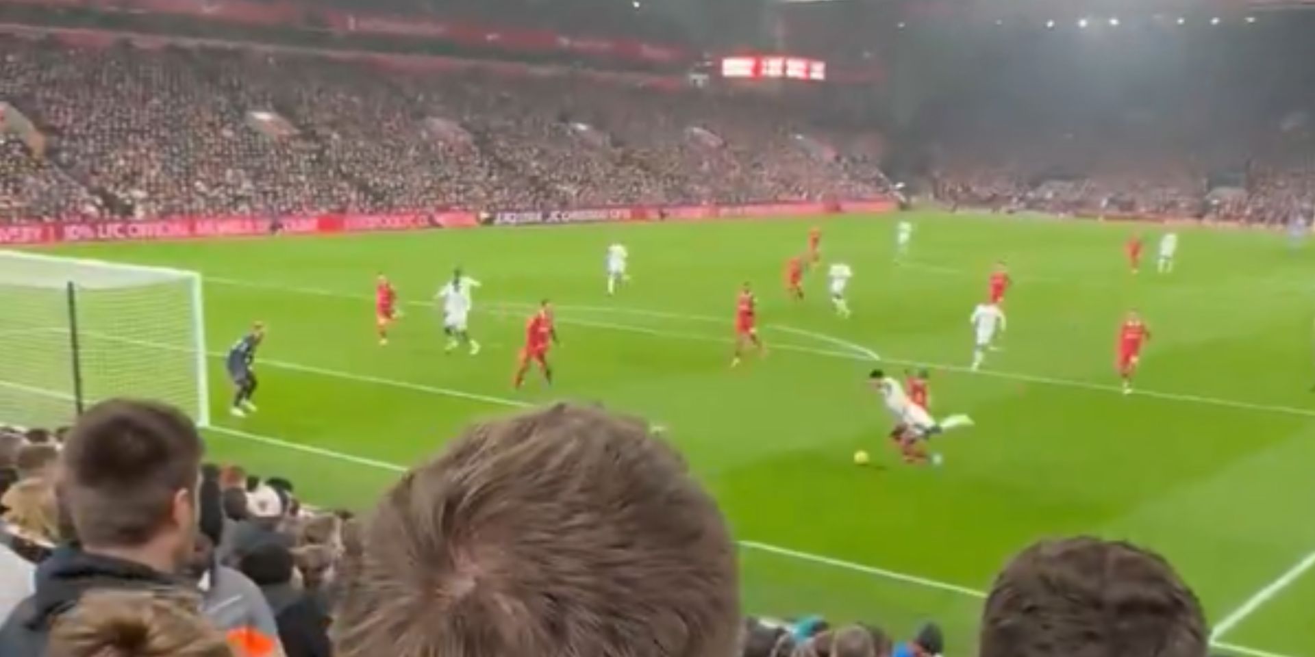 Aston Villa fans ask for a penalty at Anfield