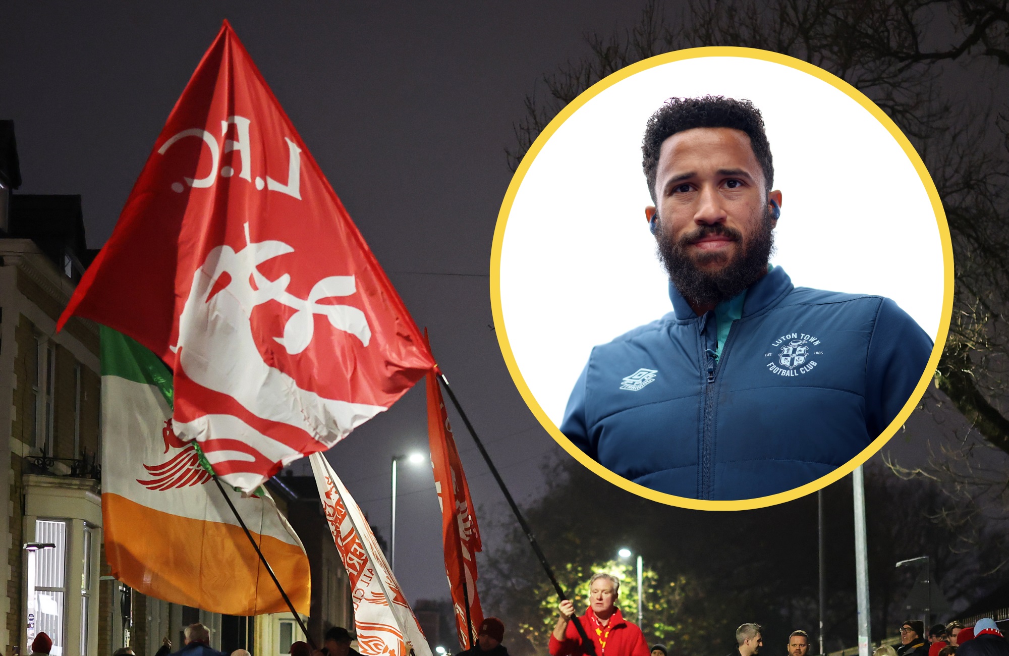 Andros Townsend and a Liverpool flag.