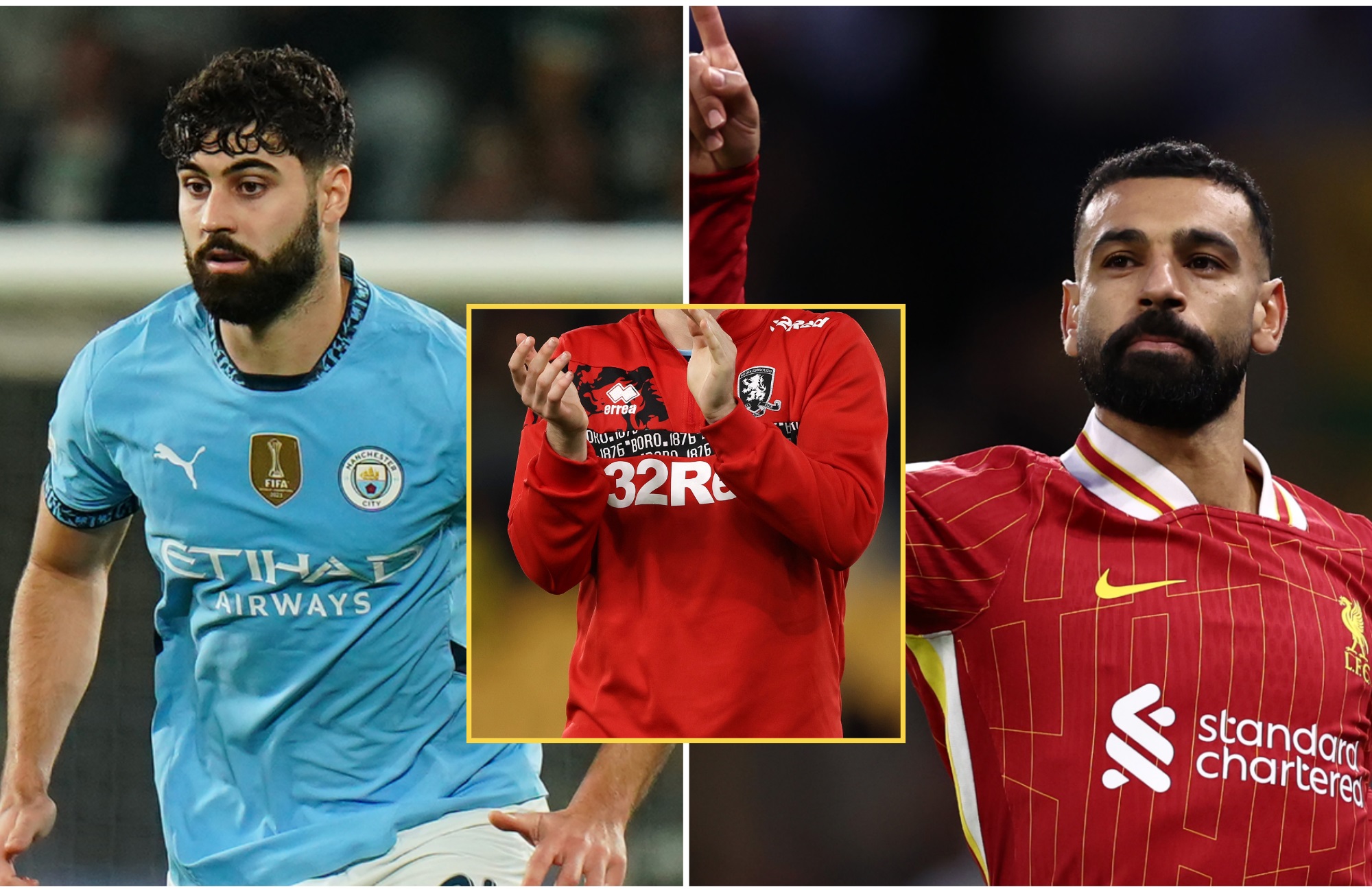 Josko Gvardiol, Ben Doak and Mo Salah in action.
