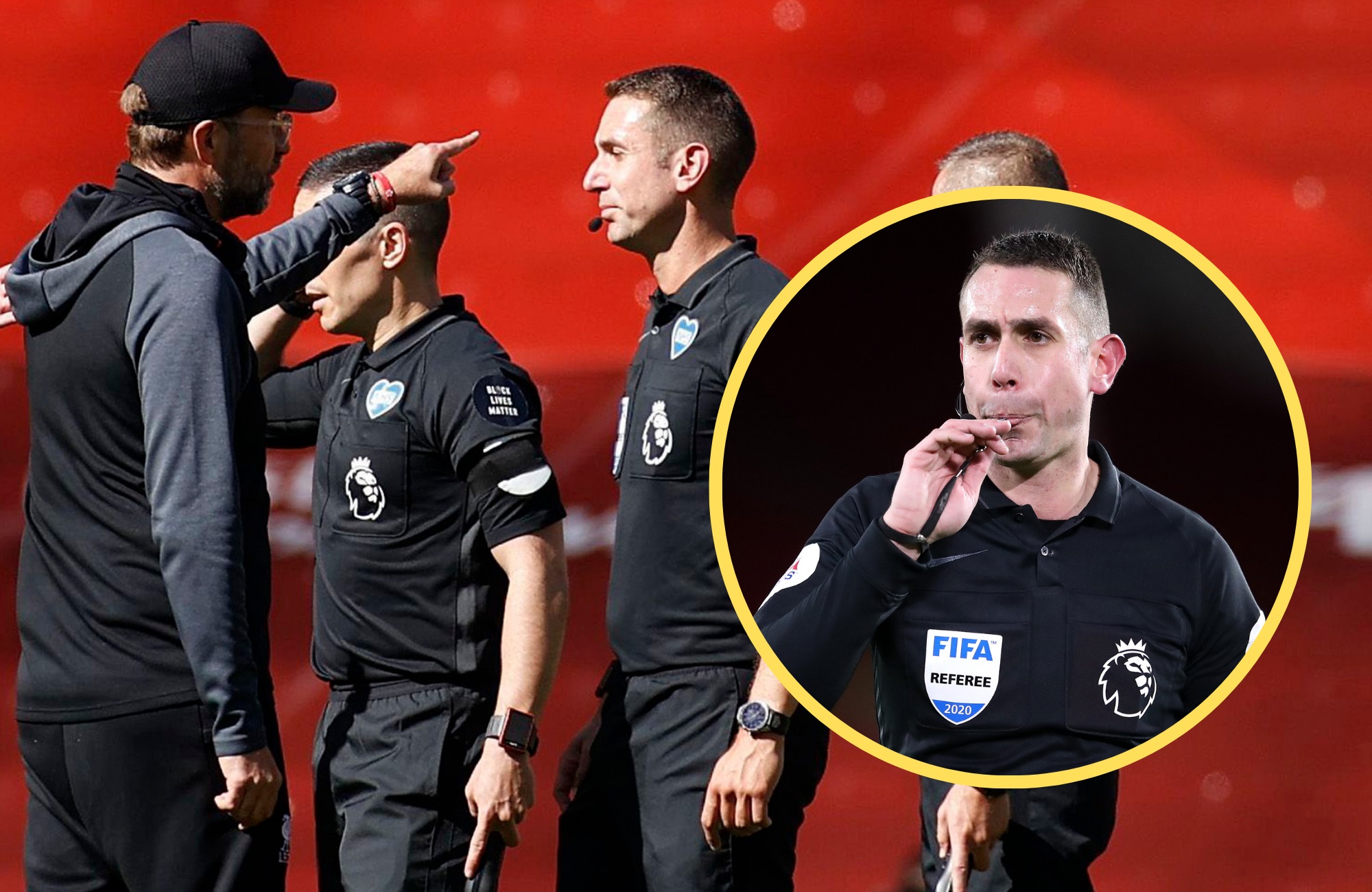 Jurgen Klopp speaking to Premier League referee David Coote.
