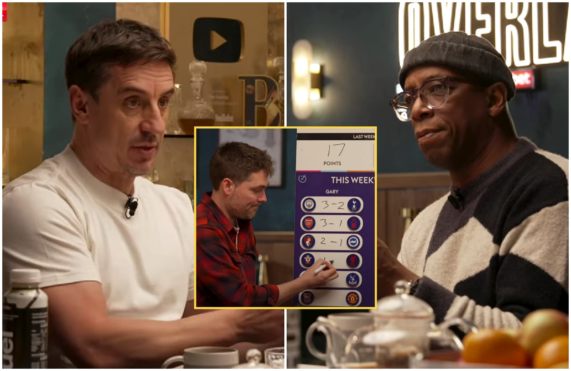Gary Neville and Ian Wright predicting Liverpool v Southampton.
