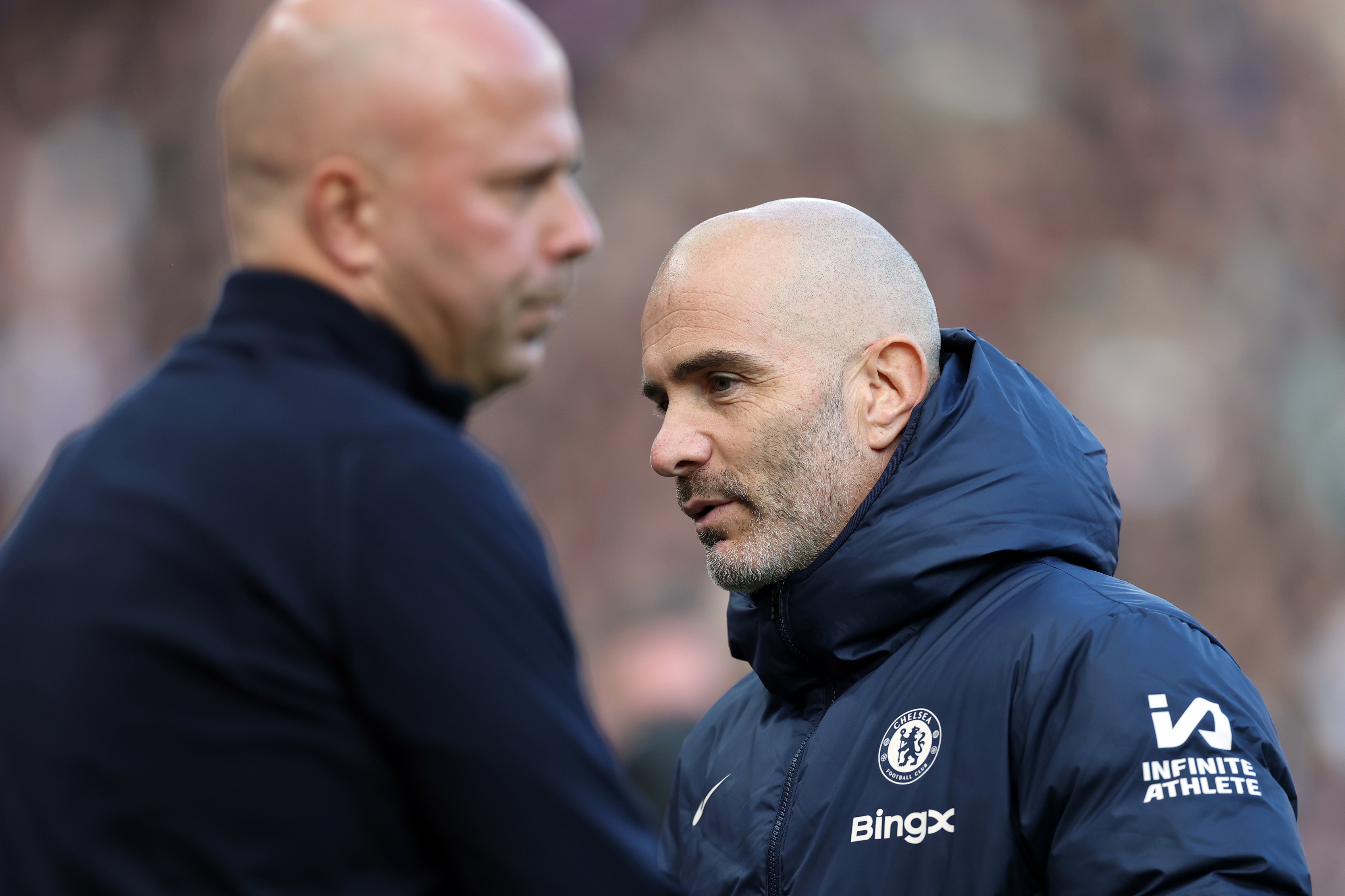 Liverpool head coach Arne Slot and Chelsea manager Enzo Maresca.
