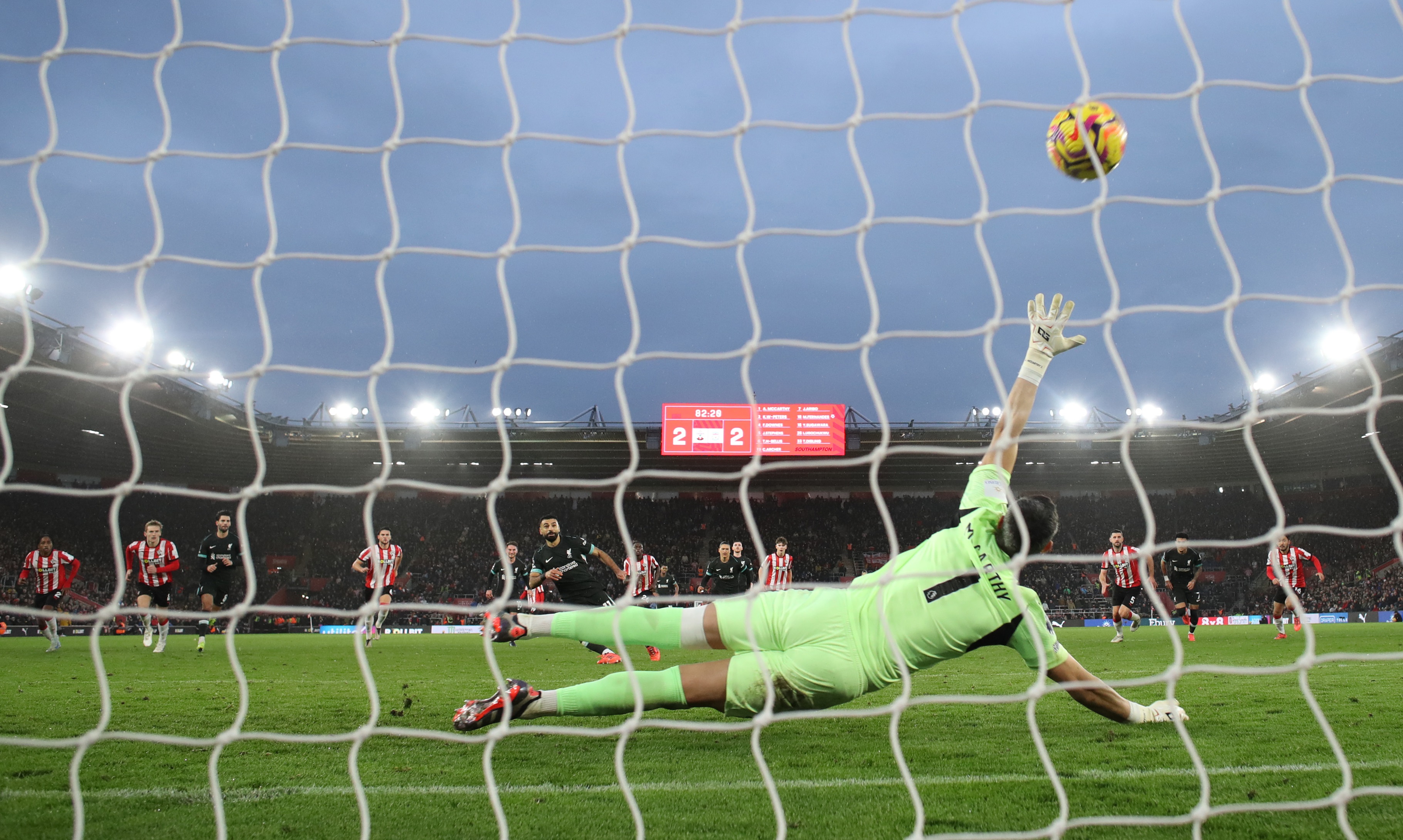 Mo Salah scores his penalty against Southampton in the Premier League.