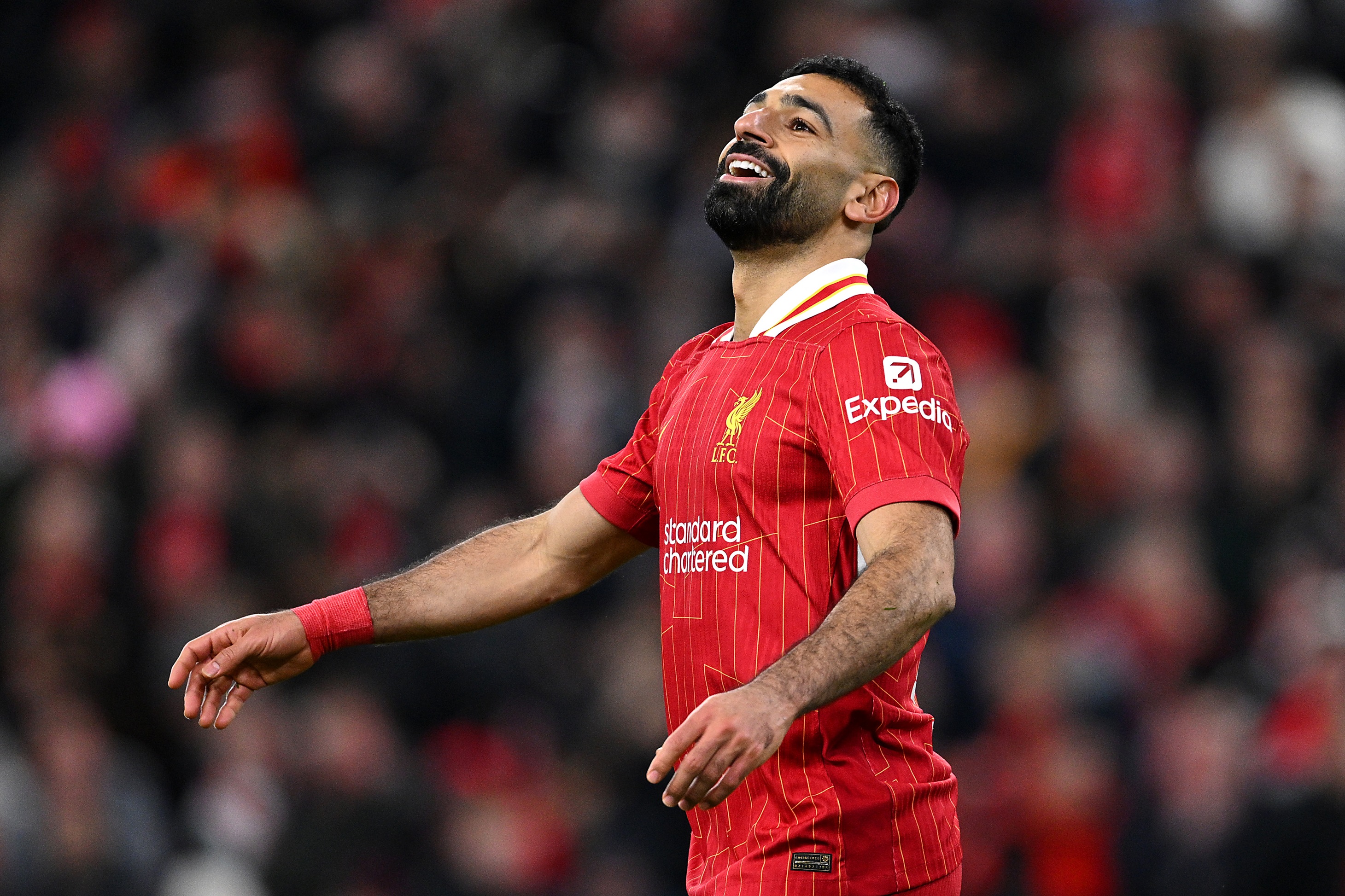 Mo Salah reacts after penalty miss against Real Madrid.