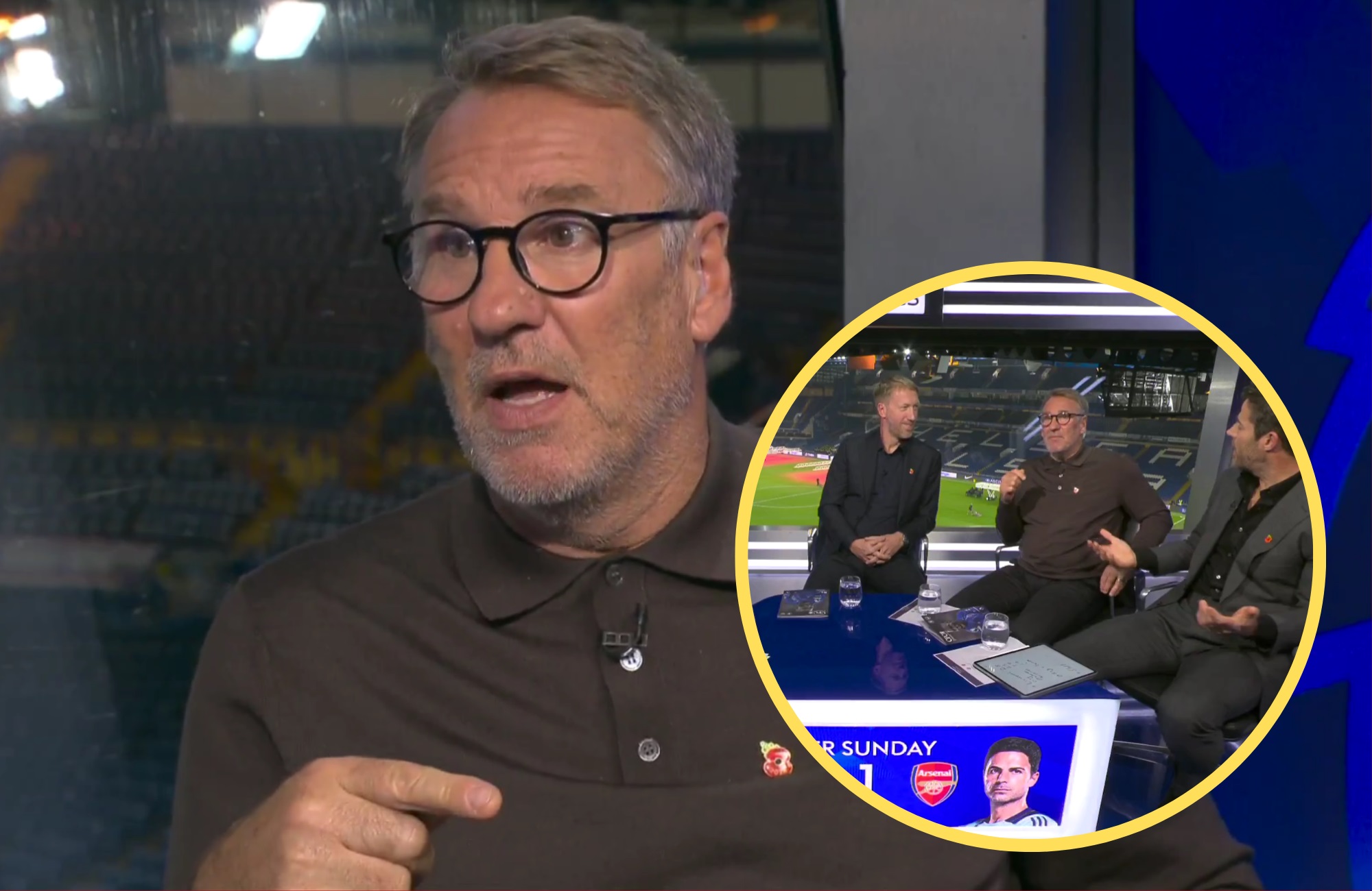 Paul Merson with Sky Sports for Chelsea v Arsenal coverage.