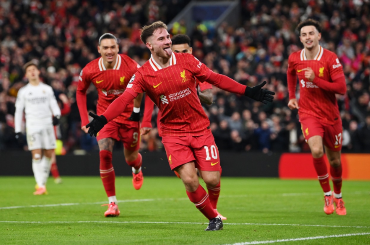 Alexis Mac Allister celebrates his goal against Real Madrid