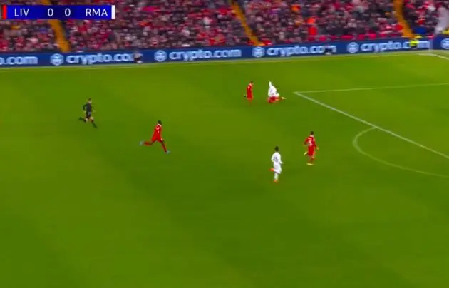 Conor Bradley puts in a crunching challenge on Kylian Mbappe