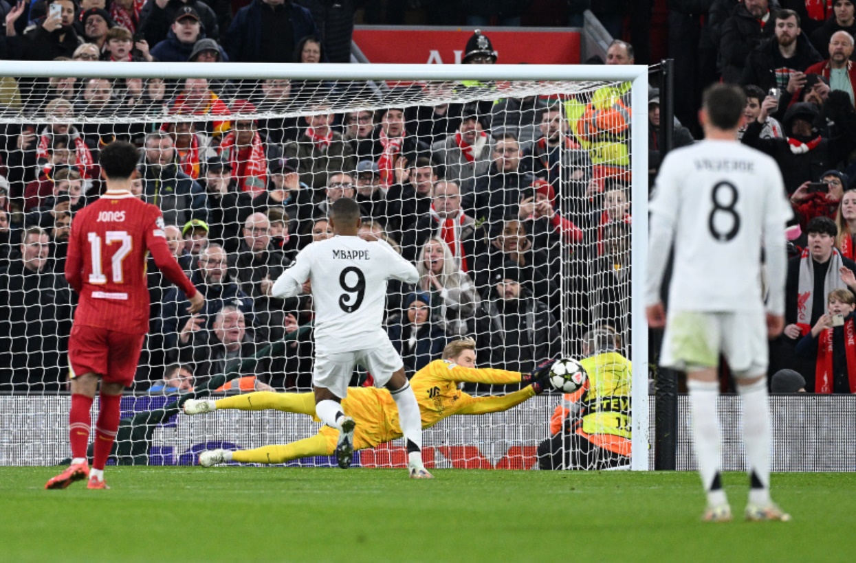 Caoimhin Kelleher pulled off a magnificent save from Kylian Mbappe's penalty