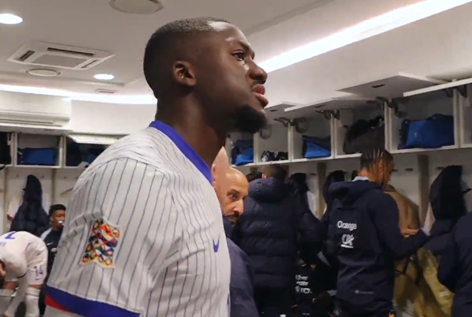 Ibrahima Konate addresses his France teammates before their win over Italy