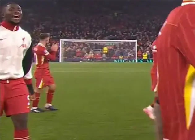 Ibrahima Konate serenades Luis Diaz after the latter's hat-trick