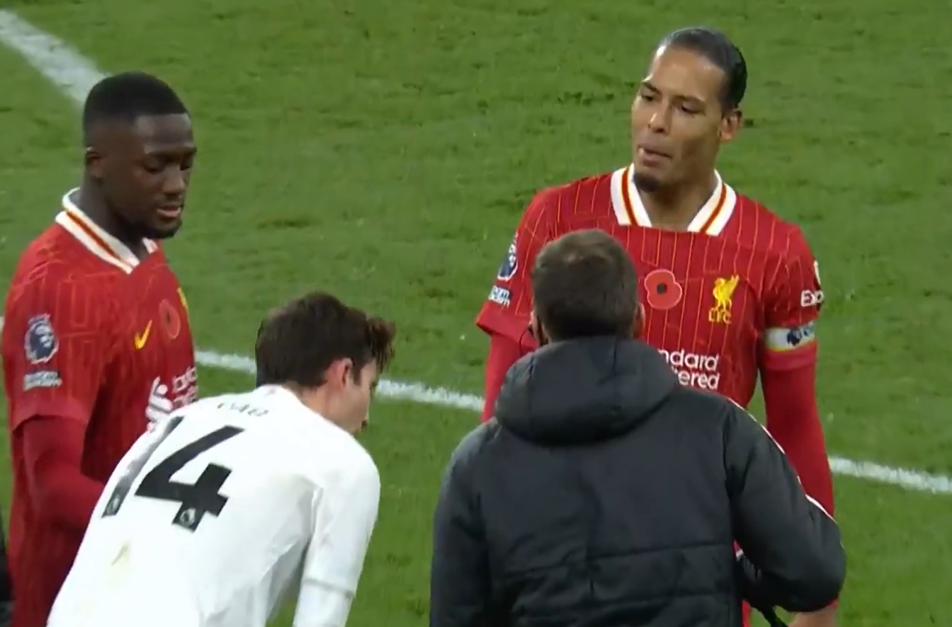 Virgil van Dijk argues with Pau Torres