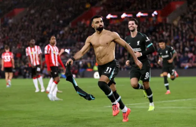 Mo Salah celebrates scoring Liverpool's winning goal against Southampton