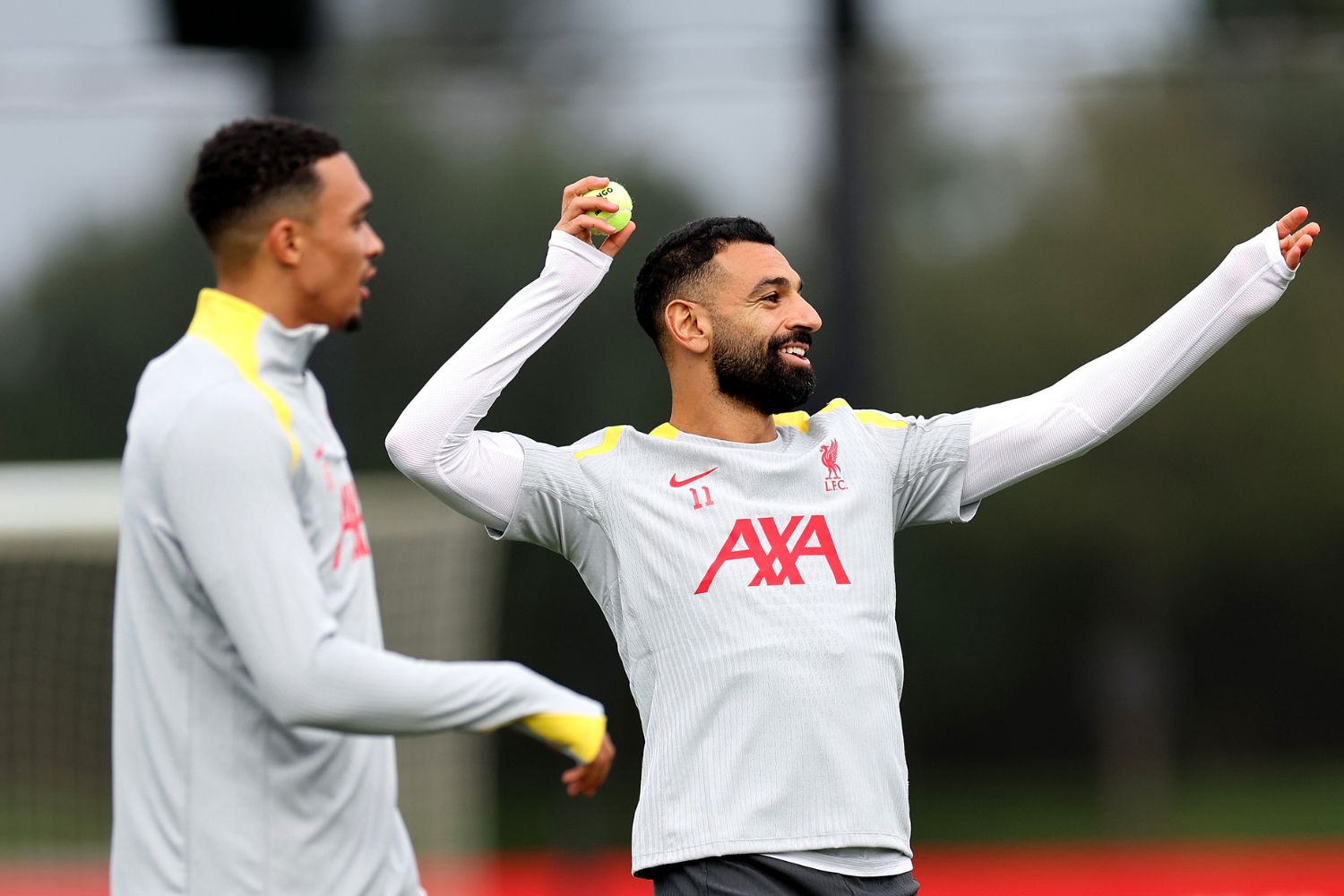 Mo Salah and Trent Alexander-Arnold in training