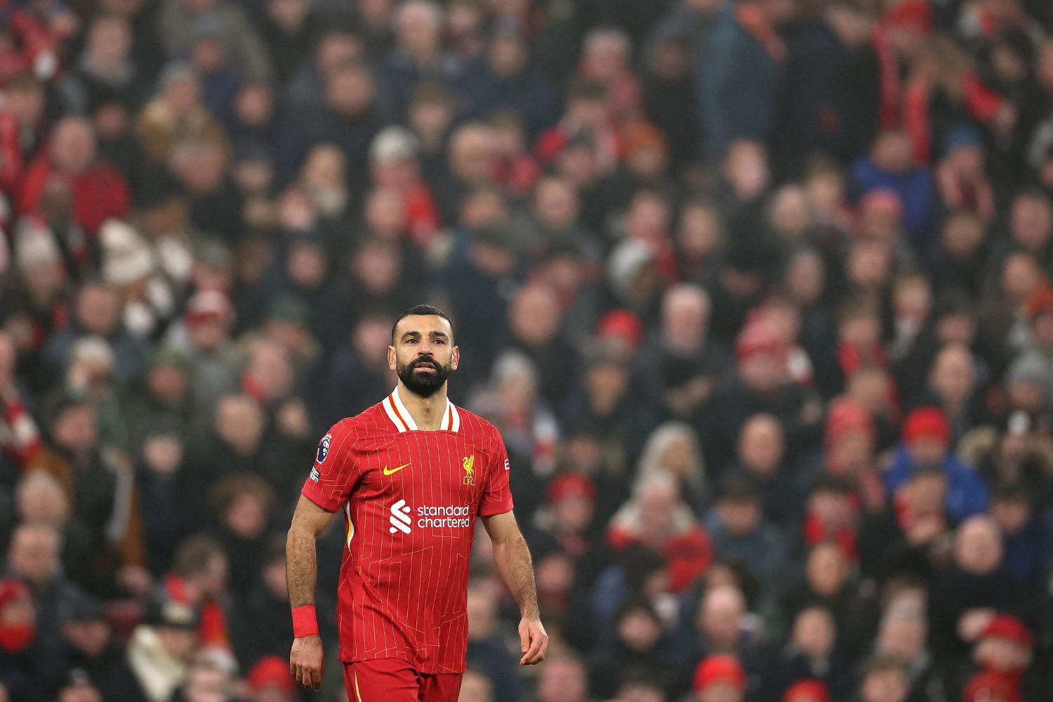 Mo Salah during the win over Leicester