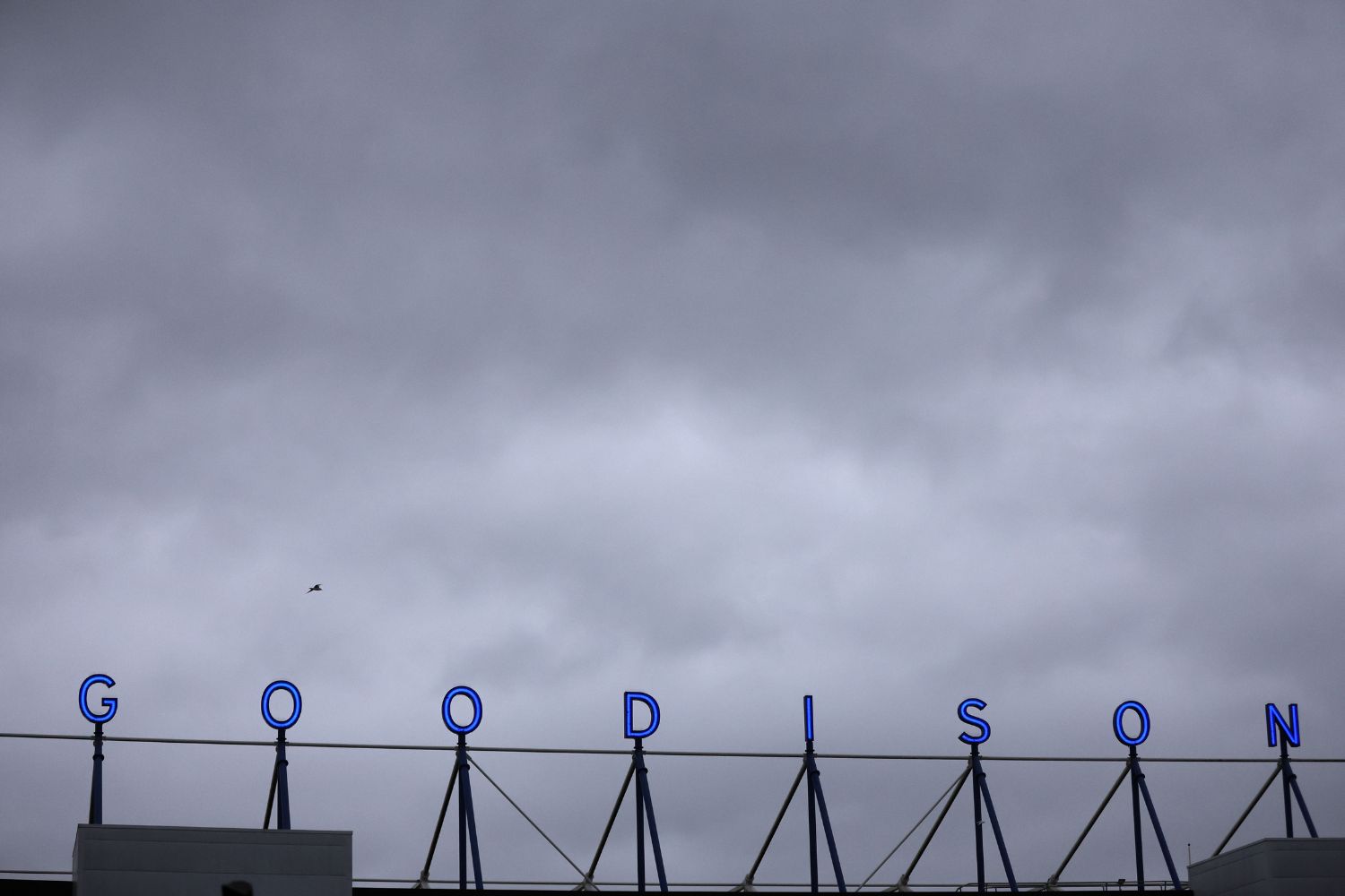 Goodison Park with ominous weather amid Merseyside Derby postponement