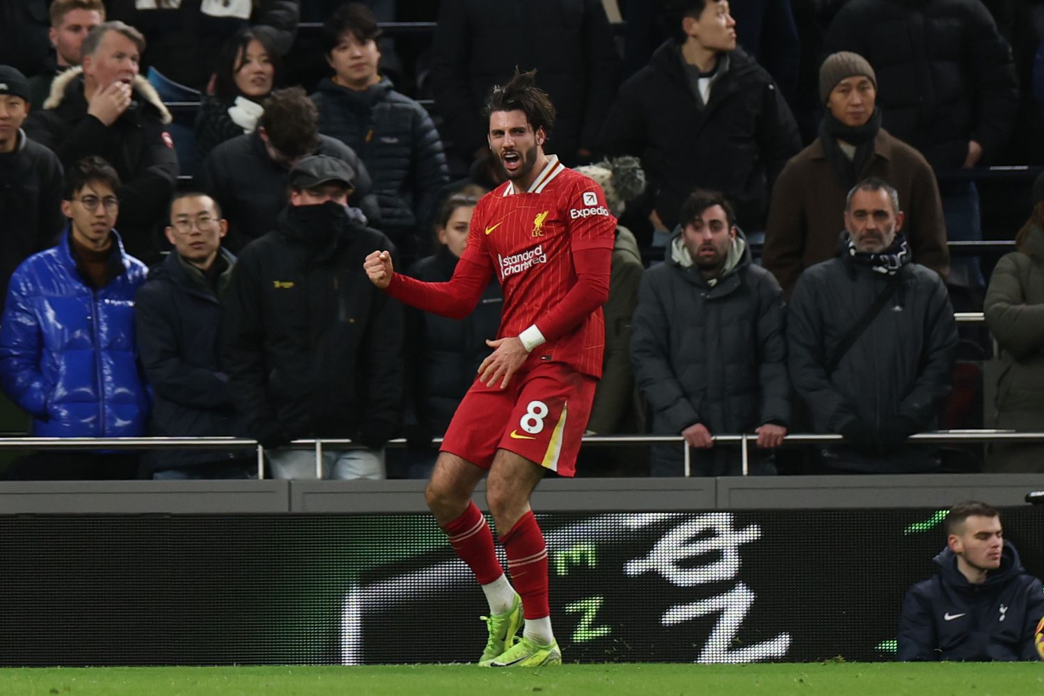 Dominik Szoboszlai celebrates scoring against Spurs