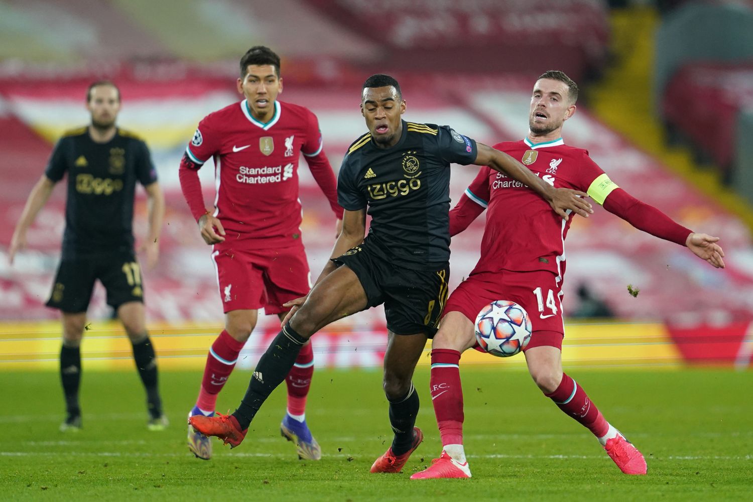 Ryan Gravenberch plays for Ajax at Anfield
