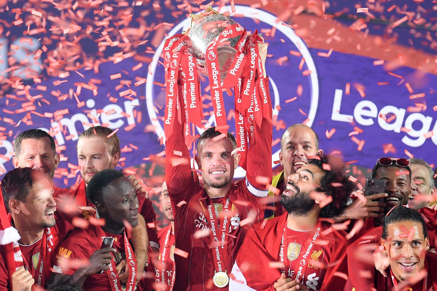 Liverpool lift the Premier League trophy