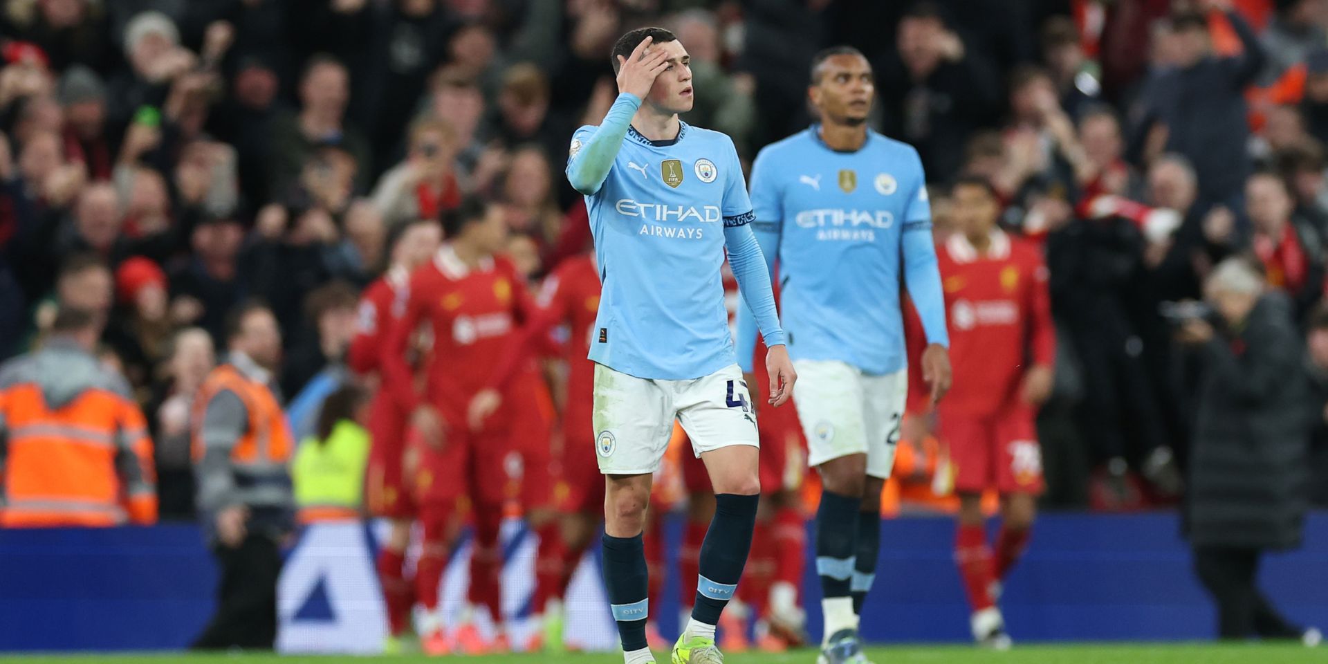 Phil Foden after Liverpool score against Man City