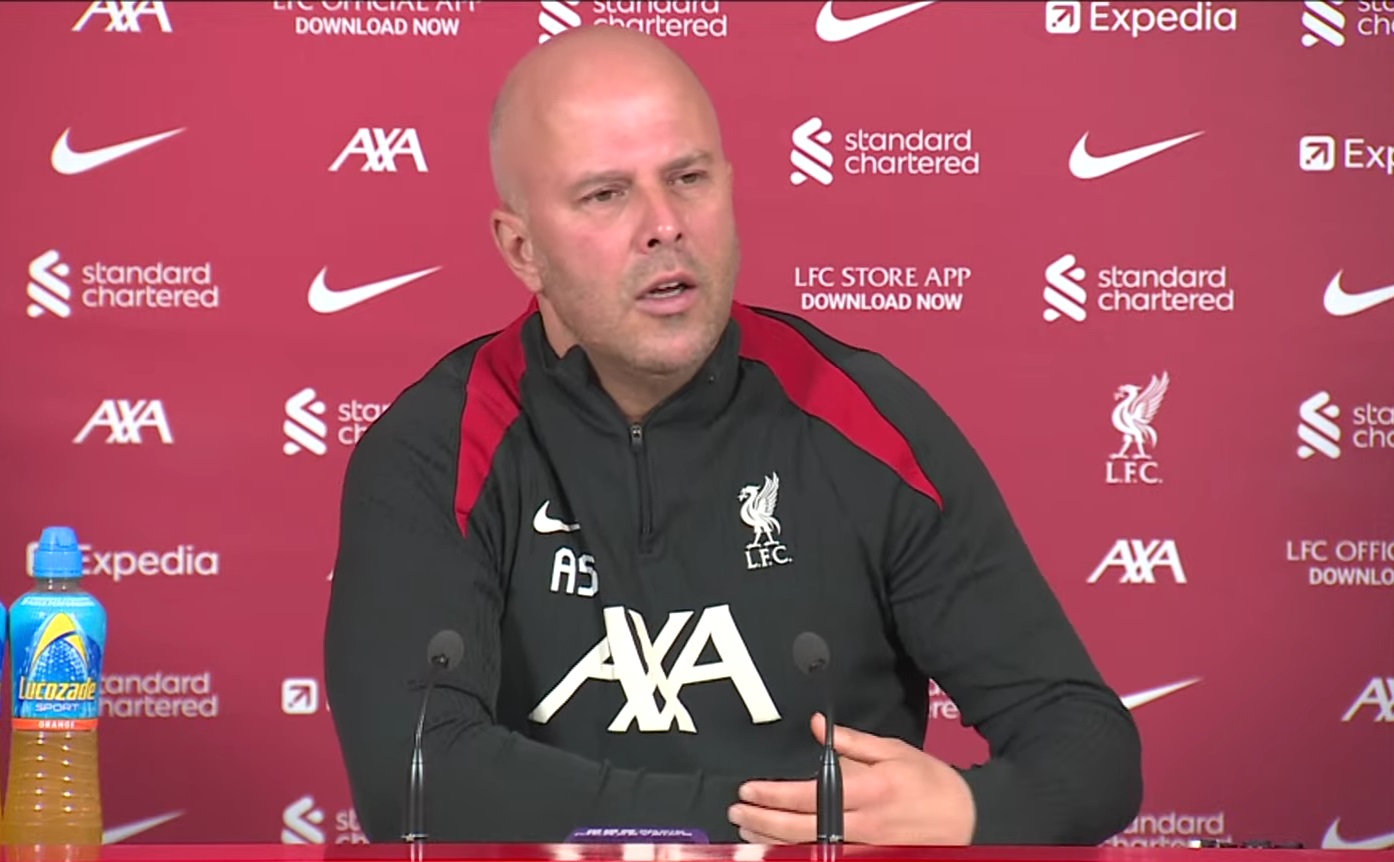 Liverpool boss Arne Slot addresses the press before Merseyside derby.