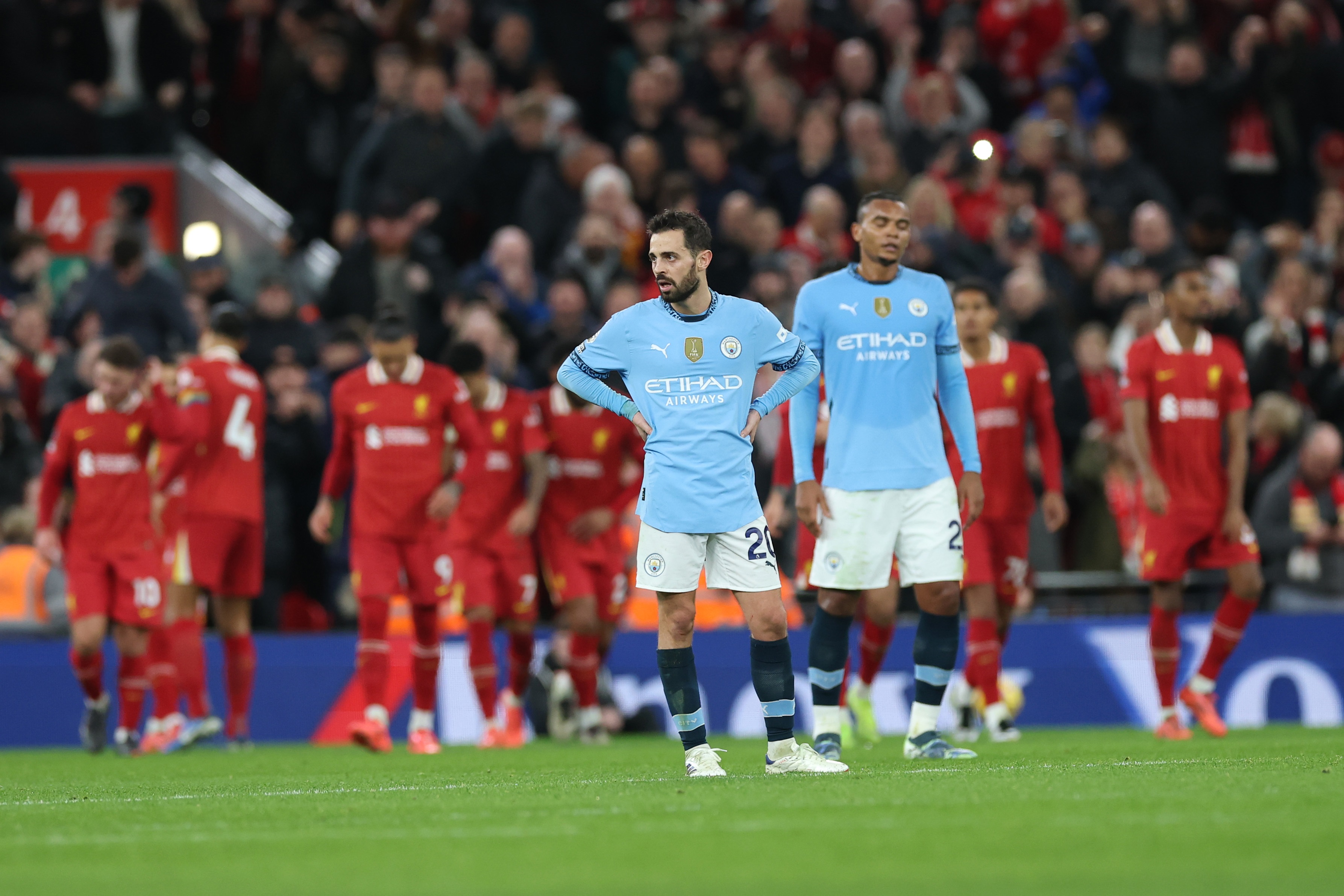 Bernardo Silva looks dejected during Liverpool v Man City.