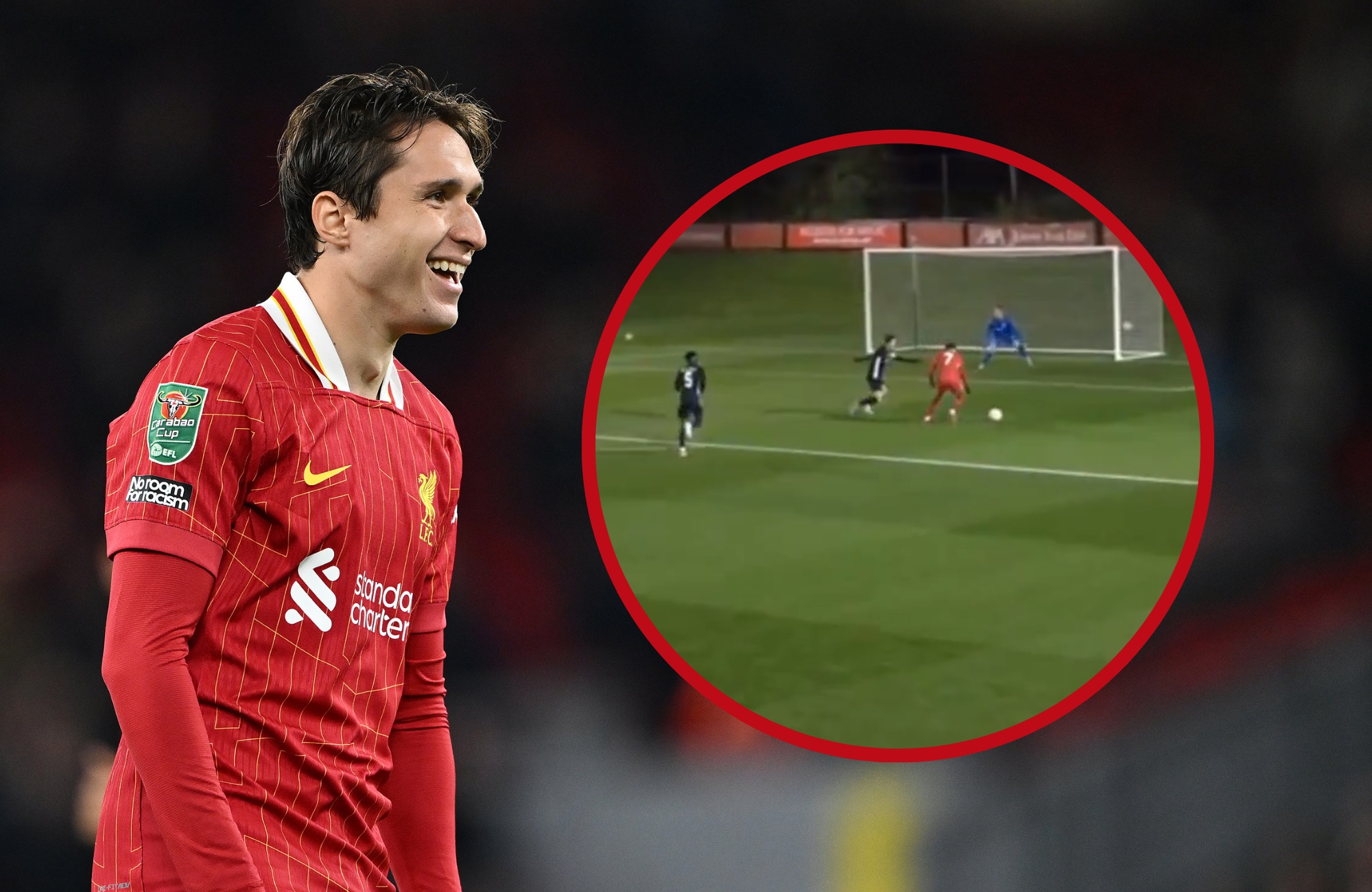 Federico Chiesa scores for Liverpool U21s.