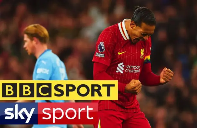 Liverpool defender Virgil van Dijk celebrates as Man City defeated at Anfield.