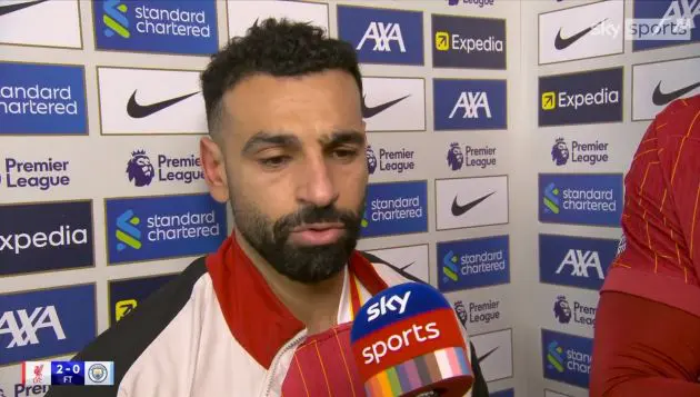 Mo Salah speaks to reporters after Liverpool beat Man City at Anfield.