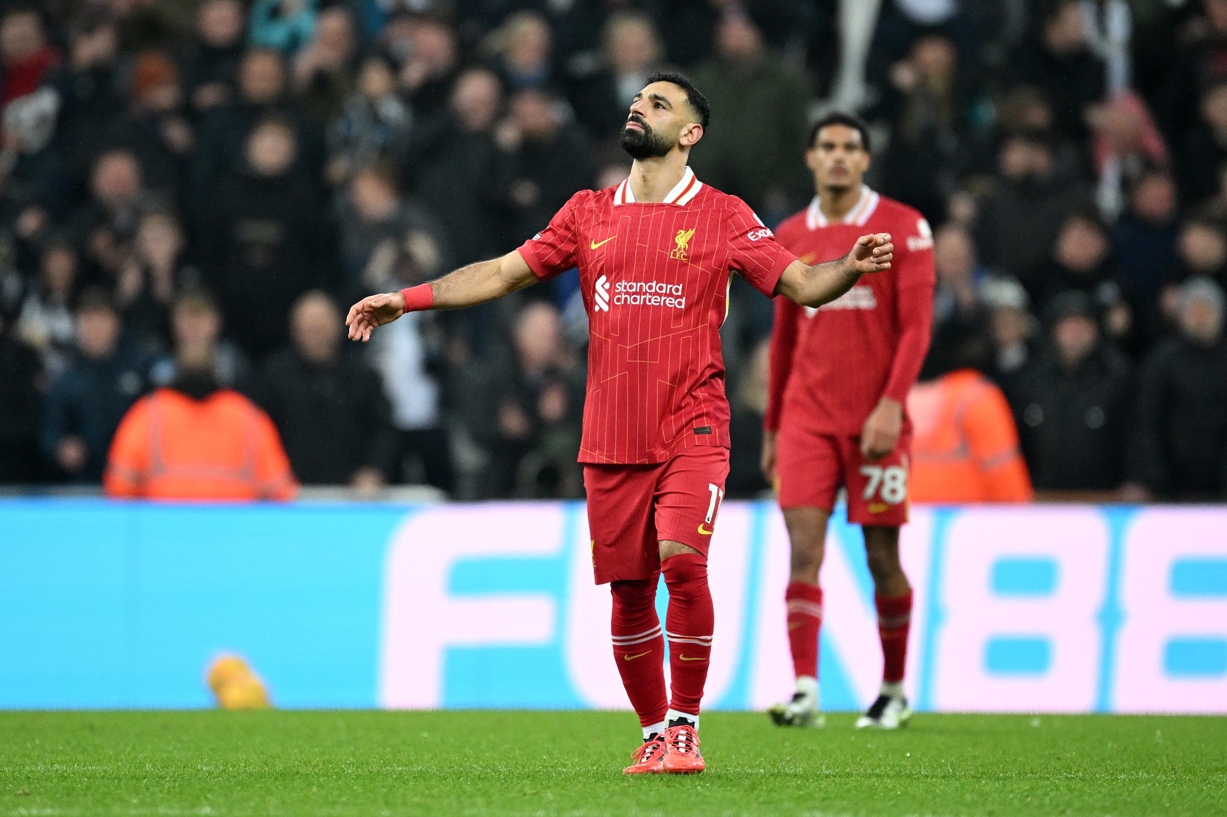 Mo Salah celebrates his goal against Newcastle United.