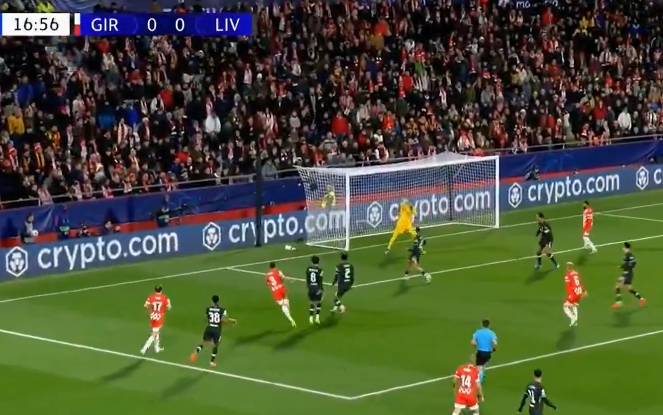 Alisson saves from Miguel Gutierrez