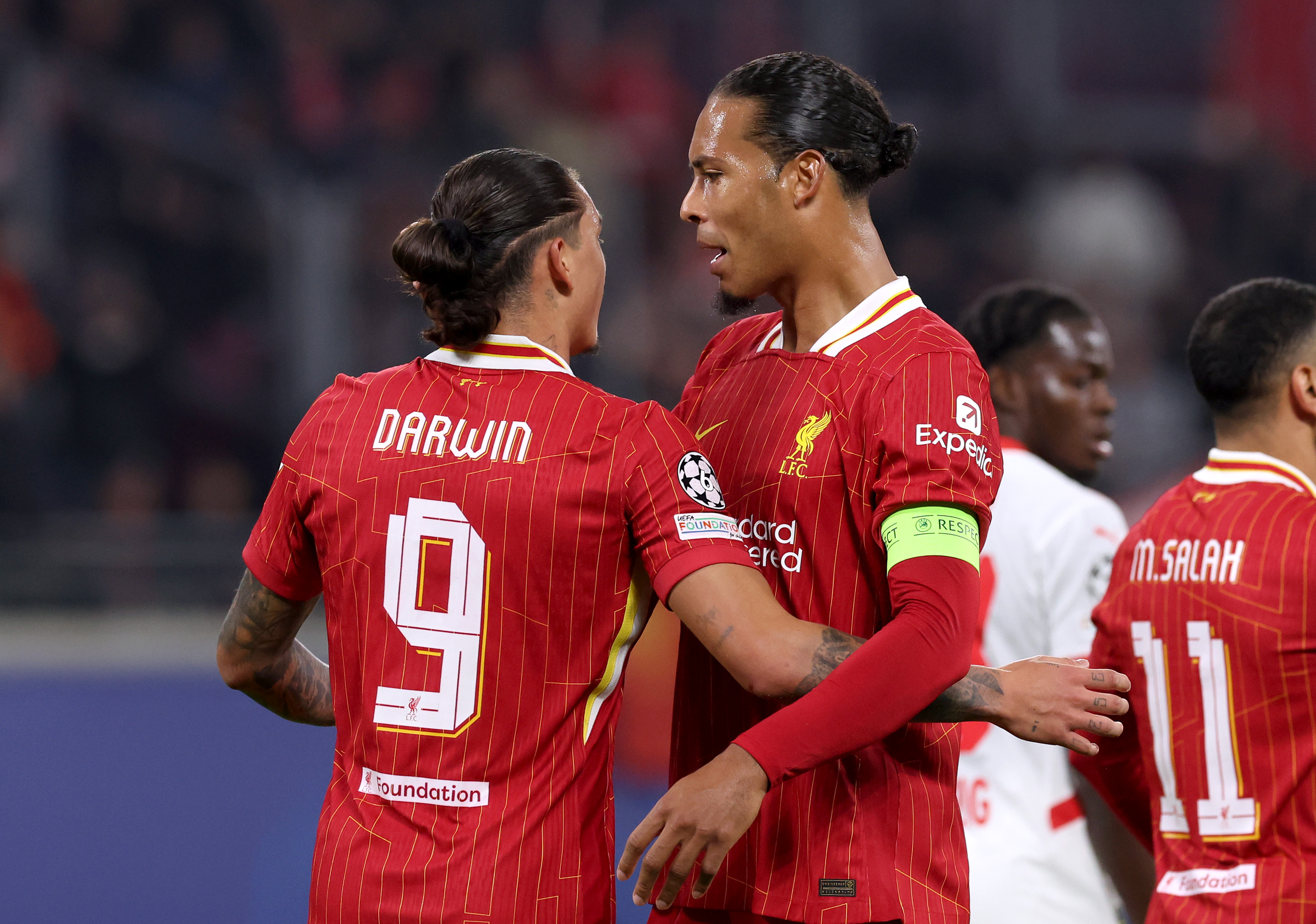 Darwin Nunez celebrates with Liverpool captain Virgil van Dijk