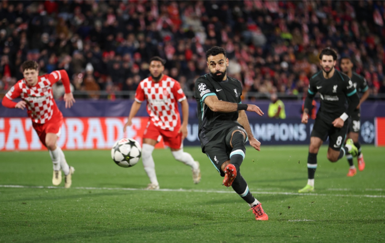 Mo Salah scores from the penalty spot to give Liverpool the lead against Girona