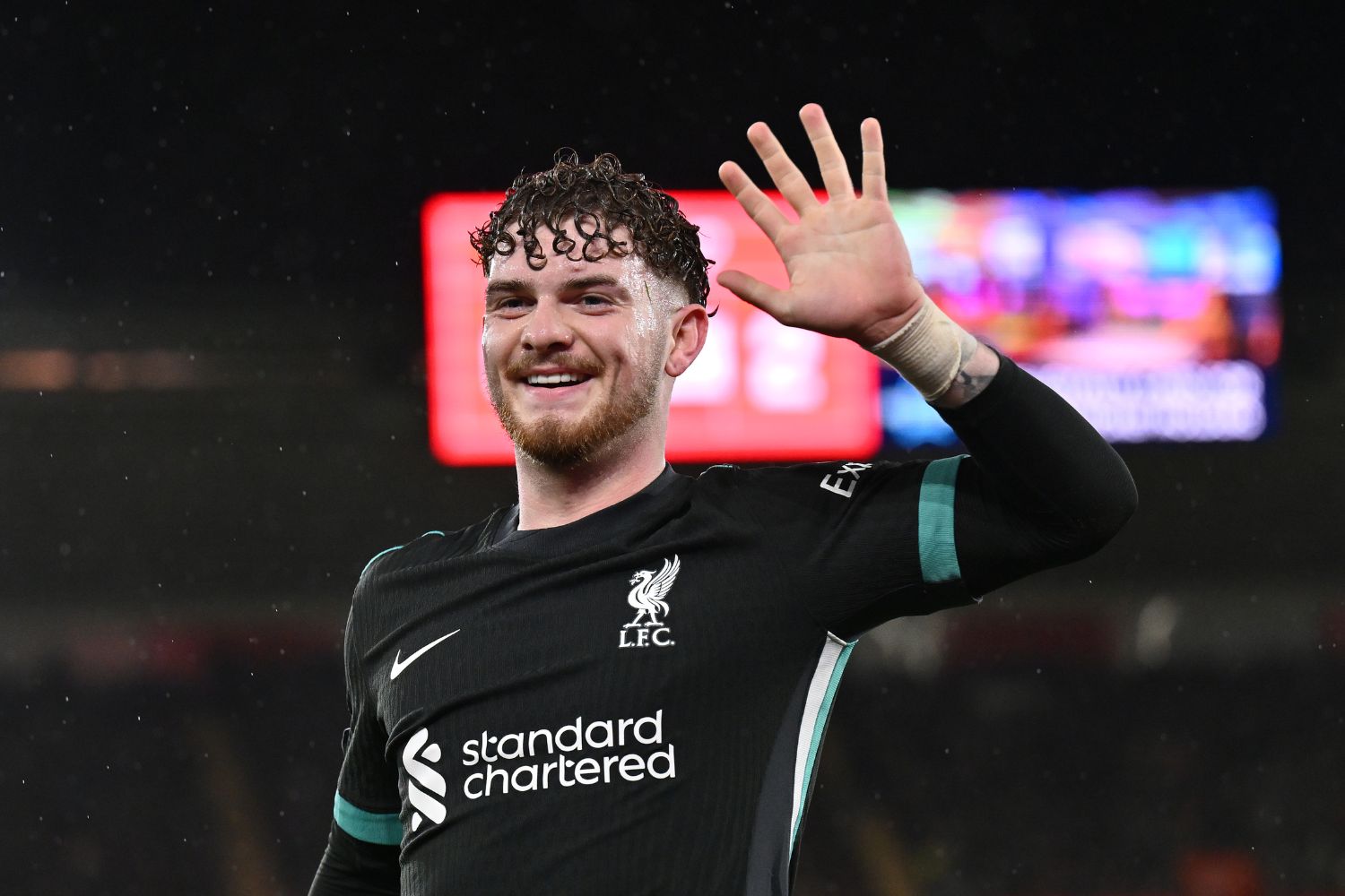 Harvey Elliott celebrates scoring for Liverpool