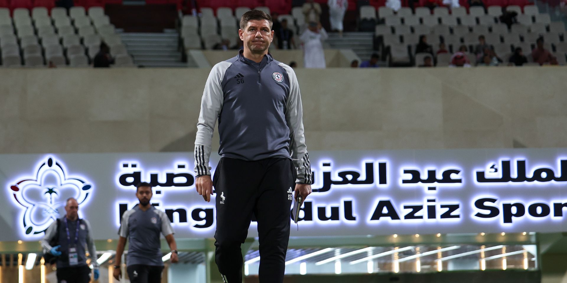 Steven Gerrard watches on at the King Abdualaziz Sport City Stadium